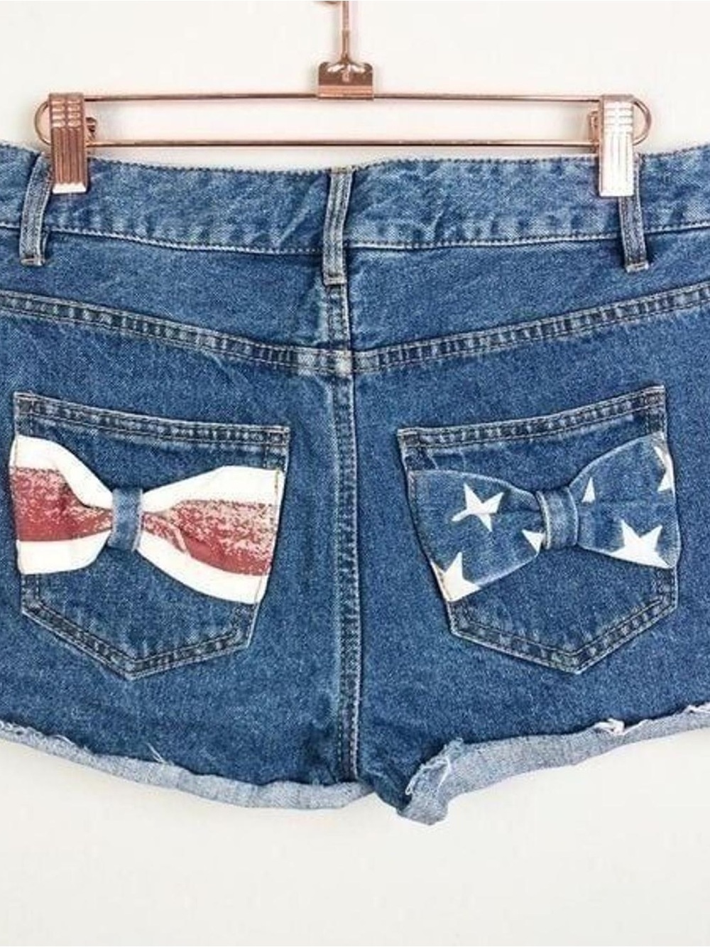 Refuge High-Rise Americana Bow Blue Denim Shorts
